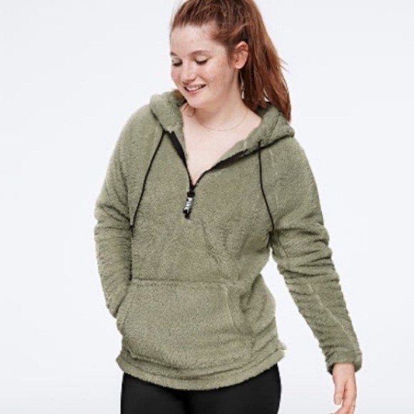 PINK Victoria’s Secret Half Zip Fleece Teddy Pull Over Shake Green Size Small - Picture 5 of 9